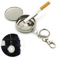 stainless steel mini portable ashtray travel cigarette ashtray key chain with lid for travelling picnic indoor auto home car