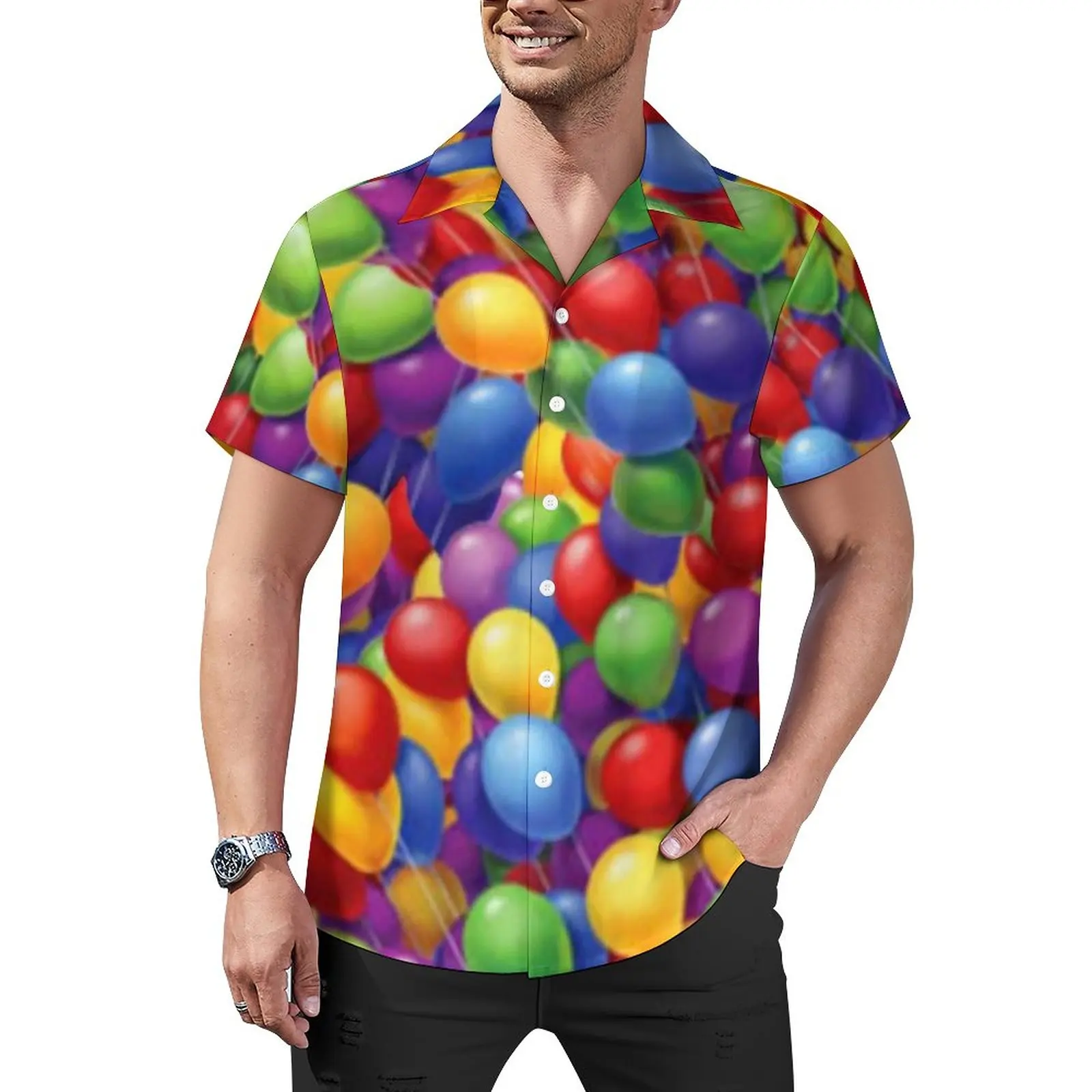 

Красочные воздушные шары, повседневные рубашки, яркий принт воздушных шаров, Пляжная рубашка, Гавайские стильные блузки, мужские графические Большие размеры