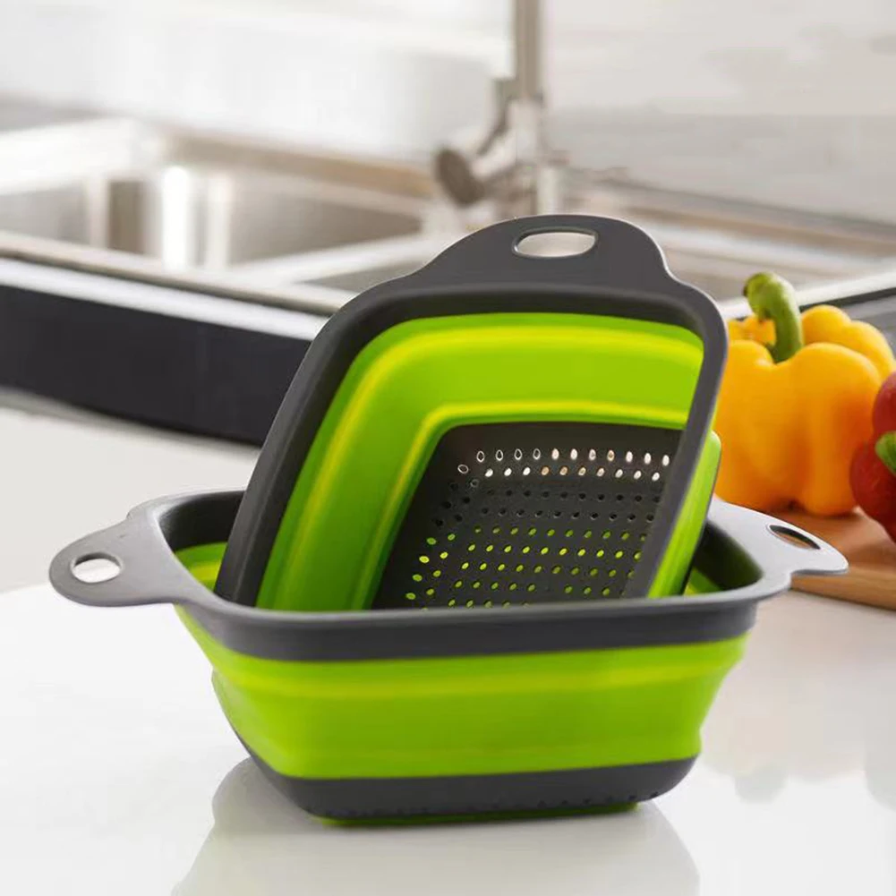 

Folding Silicone Drain Basket Fruit Vegetable Washing Basket Foldable Strainer Colander Collapsible Drainer Kitchen Storage Tool