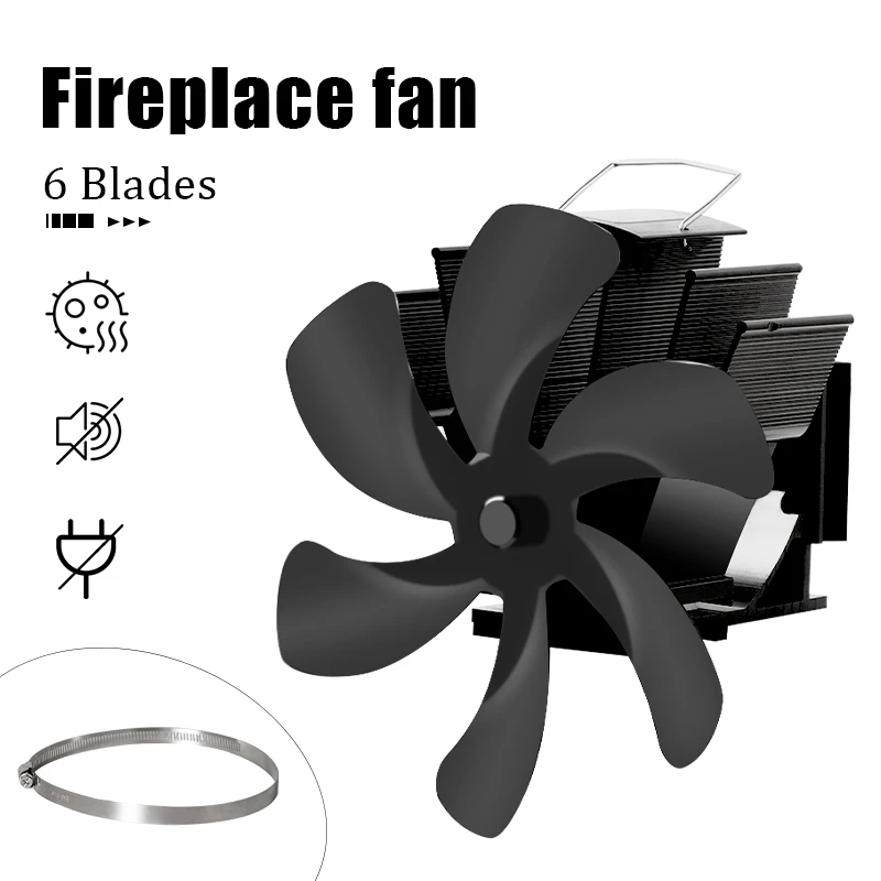 Cheap 4 5 6 BladeWall asılı siyah ısı enerjili soba fanı günlük ahşap brülör çevre dostu sessiz ev şömine Fan ısı dağıtım