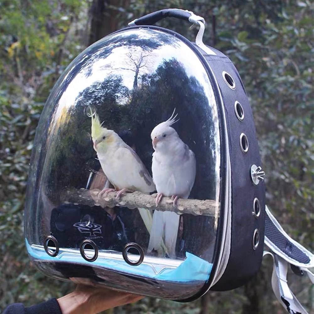 

Bird Carrier Bag Parrot Backpack with Prech and Feeder Cups for Parakeet Cockatiel Bunny Travel Acrylic Portable Pet Bird Cage