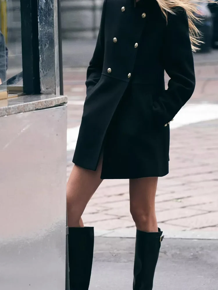 2024 новое универсальное двубортное пальто с золотыми пуговицами в европейском и