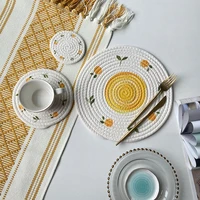 creative braided placemats for table cotton braid coaster round handmade table mats home cup pot dish pad kitchen accessories