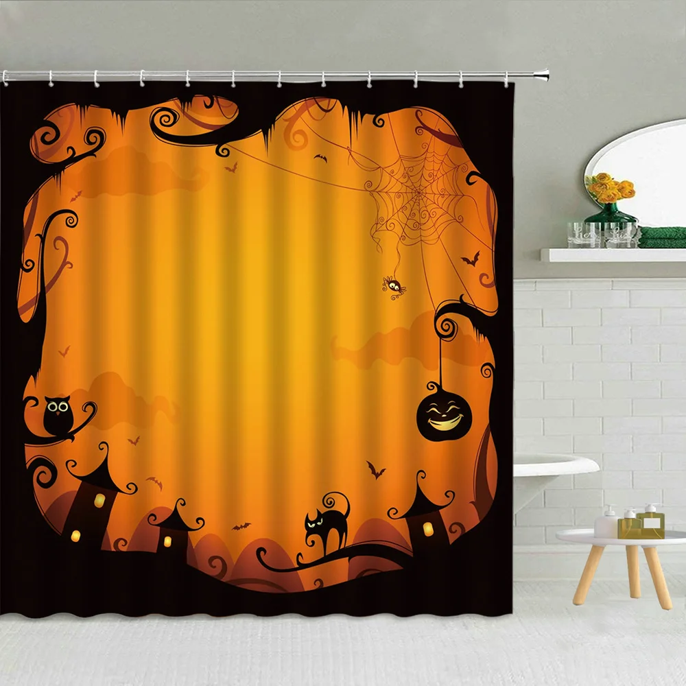 

Forest Scenery Shower Curtains Unicorn Horse Pumpkin Cart Mushroom Flower Bathroom Decor Hooks Curtain Waterproof Cloth