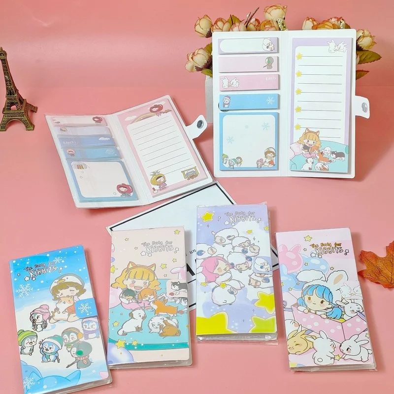 

Portable Notes Sticker Paper Self-Adhesive Four Fold Flags Notes Tab Post Cute Animals Memo Pads Sticky Marker Colorful Bookmark