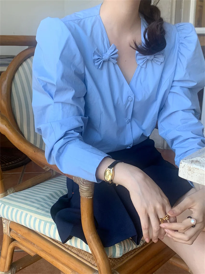 Рубашка Alien Kitty Женская с V-образным вырезом стильная Элегантная сорочка в