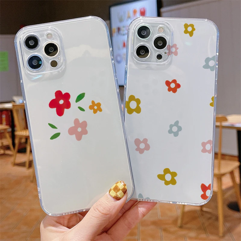 

Cartoon Flowers Soft Silicone Phone Case For iPhone 11 13 Pro Max 12 Mini Pro X XR XS SE 2020 8 7 6 6S Plus Luxury Cover Coque