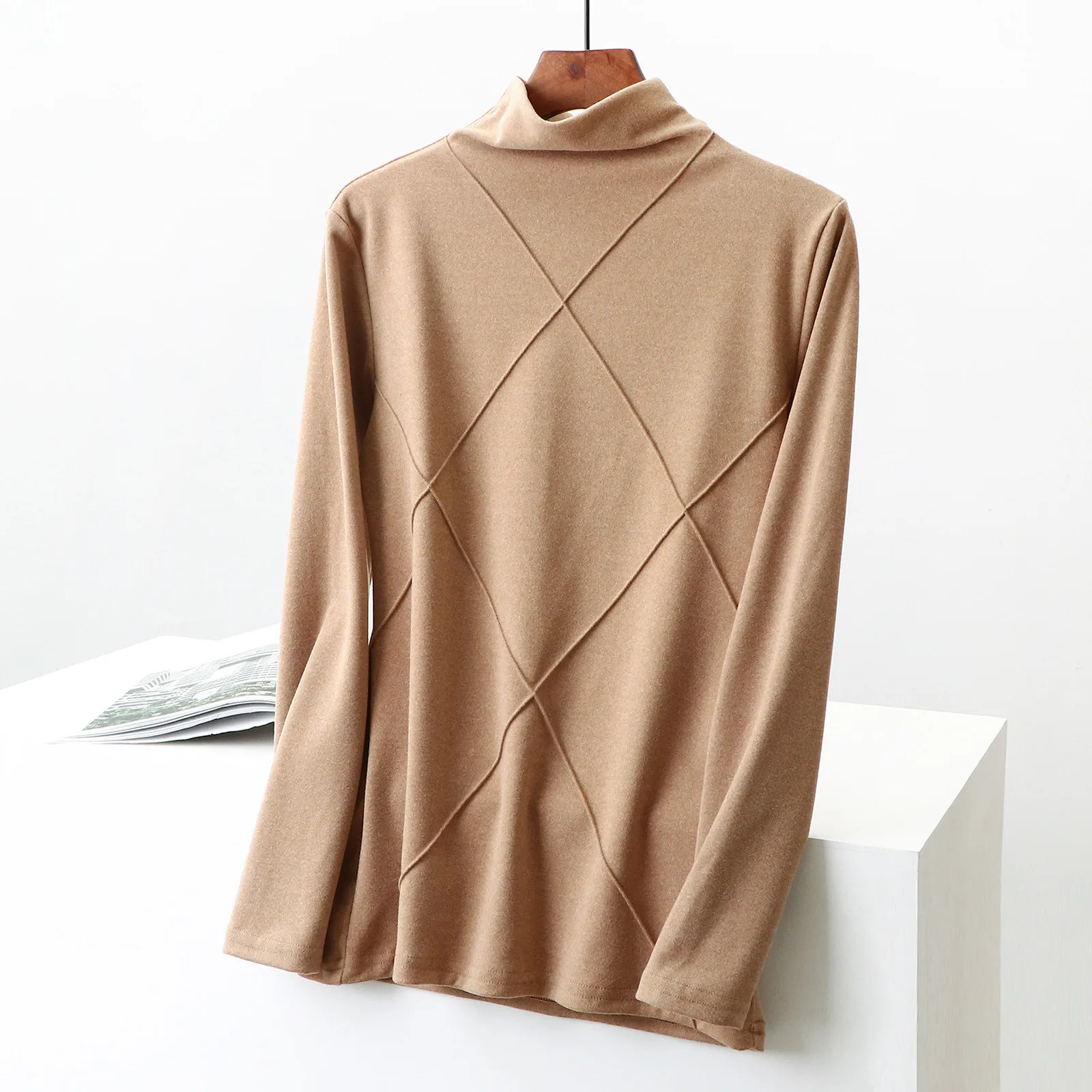 Женская повседневная осенне-зимняя разноцветная вязаная термоводолазка с