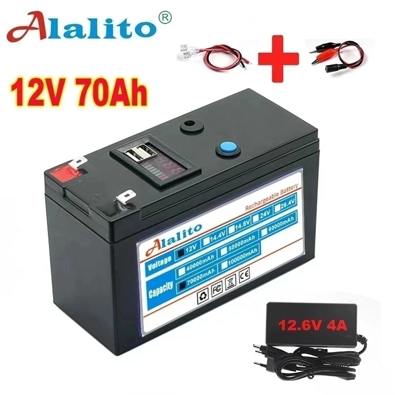 

Новый блок литиевых батарей с USB-дисплеем мощности 12 в 70 Ач 18650 подходит для солнечной энергии и аккумуляторов электромобиля + зарядка 12,6 в