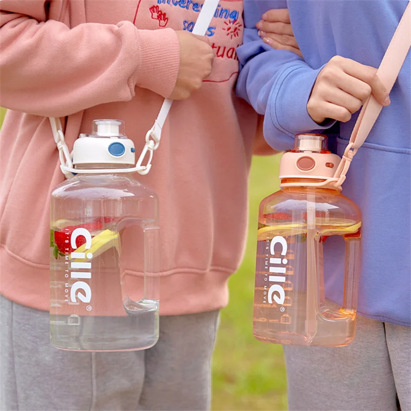 

1L Large Capacity Water Bottle Straw Cup High Temperature Plastic Water Cup Scale Transparent Outdoor Sports Student Couple Cup
