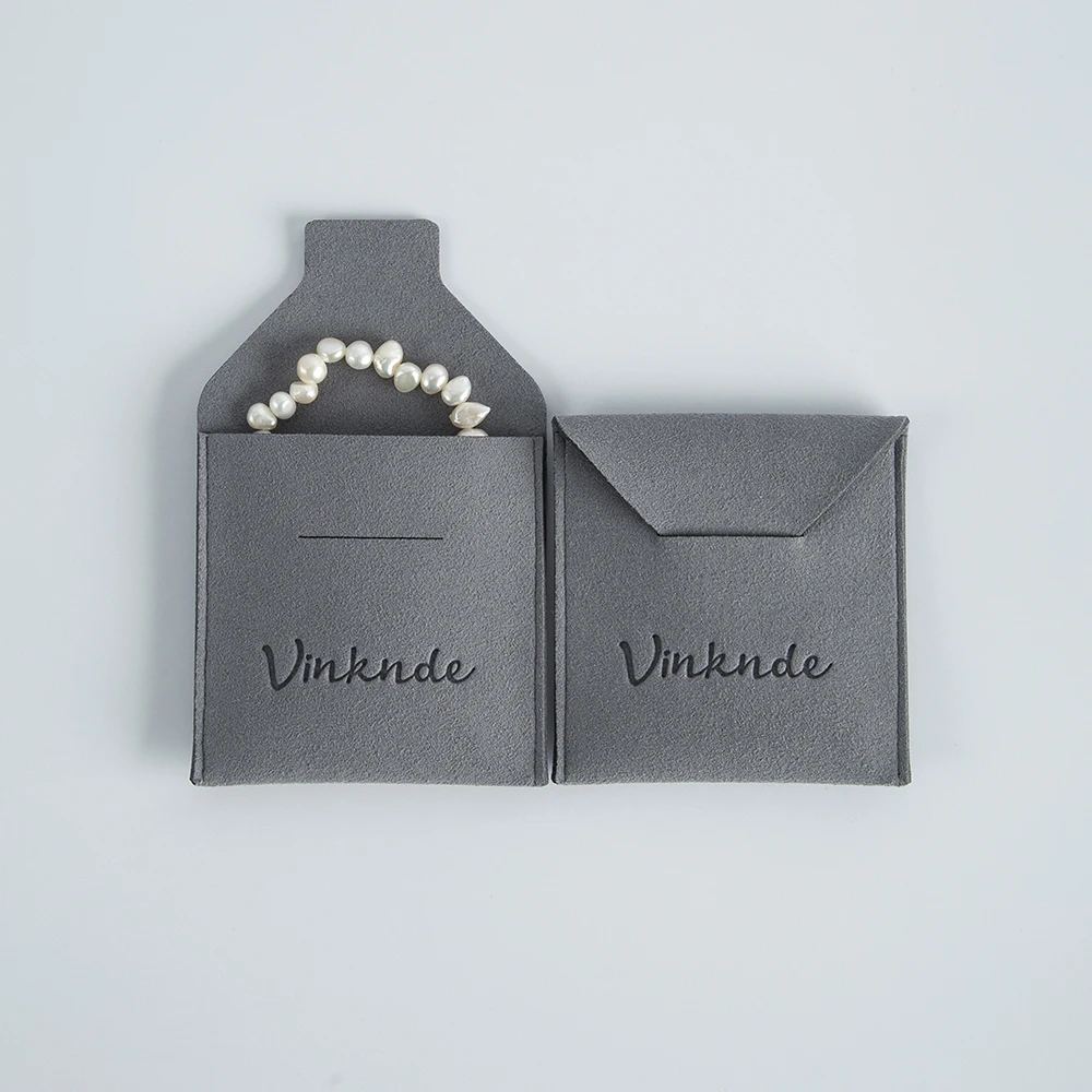 100 Luxury Jewelry Pouches Custom Logo Small 7.5x7.5cm Thick Grey Pink Microfiber Suede Earrings Ring Packaging Gift Storage Bag
