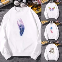 fashion men women hoodies spring autumn casual loose hoodie feather print sweatshirts round neck top pullover clothes streetwear