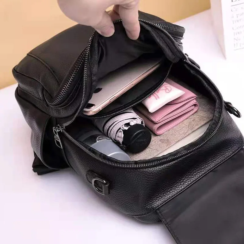 Новинка 2022 женский рюкзак из натуральной кожи модные повседневные Черные сумки