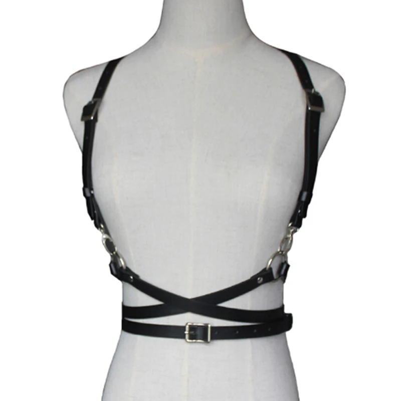 

Women Sexy Harajuku O-Ring Garters faux Leather Women Body Bondage Cage Sculpting Harness Waist Belt Straps Suspenders BlackBelt