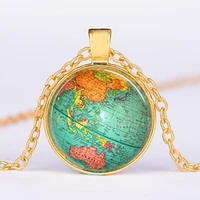 novelty world map travel idea necklace handmade glass dome hemisphere alloy pendant necklace for friends graduation gift