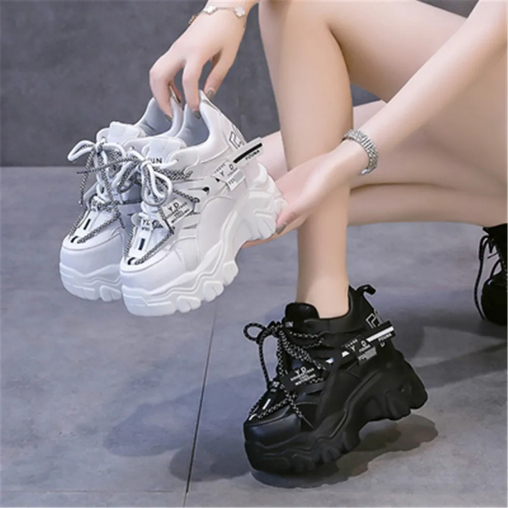 Fashion Platform Height Increased 9 Cm Shoes Female Leather 