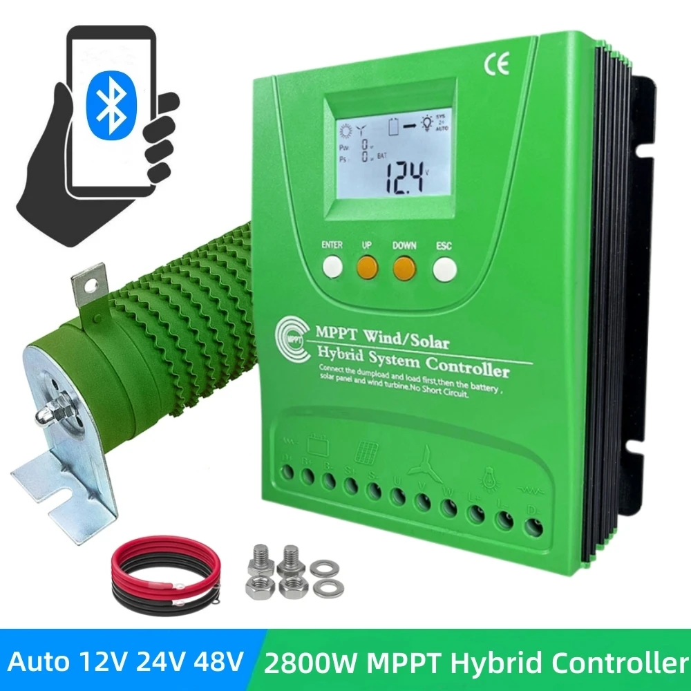 

2000W 2800W MPPT Wind/Solar Hybrid Charge Controller 12V 24V 48V Boost Regulator With Bluetooth For Lifepo4/Lithium/Lead Acid
