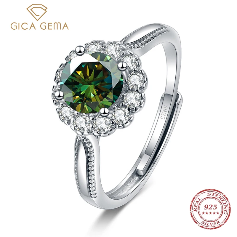 

Gica Gema 1.0 Carat Multicolor Moissanite Wedding Ring For Women Sterling Silver Round Brilliant Diamond Engagement Rings Gift