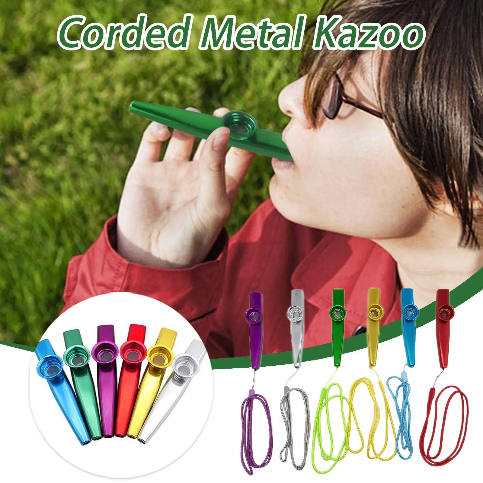 

1pc Metal Kazu Flute With Rope Lightweight Portable Flutes Diaphragm Mouth Kazoos Musical Instruments Good Companion For Guitar