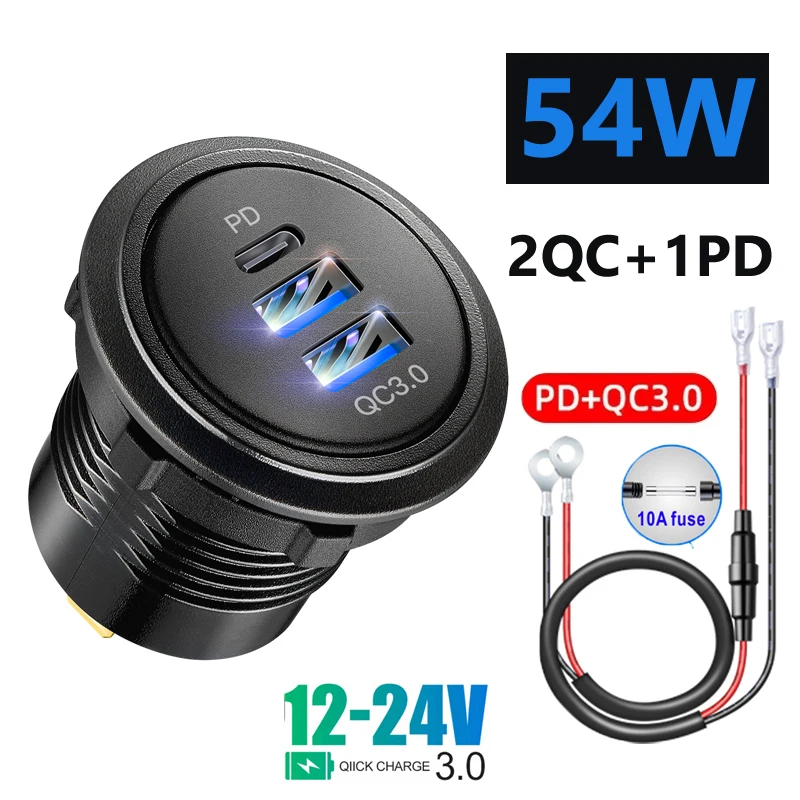 

Автомобильное зарядное устройство 12 В, встроенная USB-розетка, автомобильная USB-розетка 3,0, разъем типа C, суперадаптер, автомобильная розетка, быстрая зарядка для 24 В, грузовика, мотоцикла