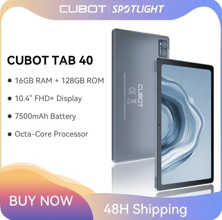 

Cubot TAB 40, 4G Tablet Android, 16GB RAM(8GB+8GB), 128GB ROM, 10.4" FHD+ Screen, Octa-Core, 7500mAh, OTG, WIFI