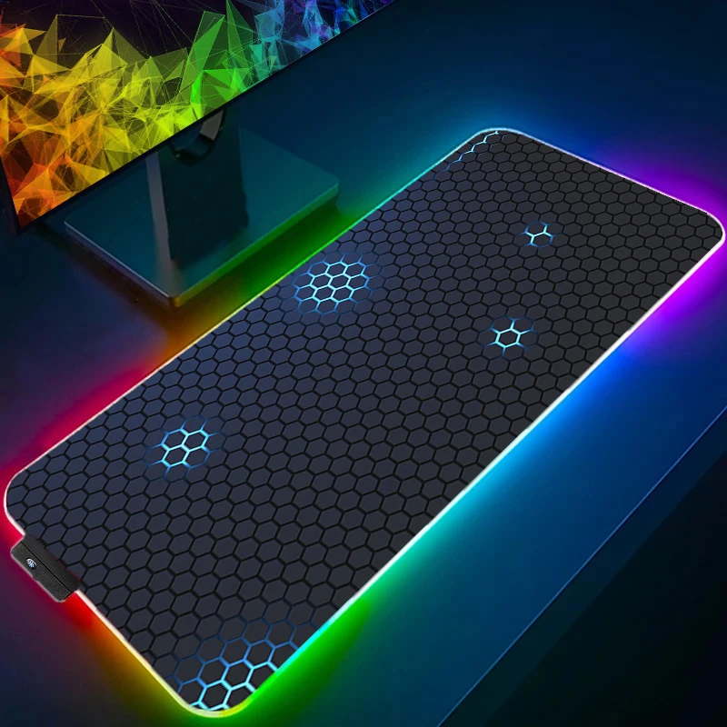 Фото Коврик для мыши со светодиодной подсветкой RGB, ПК, компьютер, геймер, игровой коврик для мыши, клавиатура, настольный коврик, японский дракон, вишневый цвет, аниме, шестигранный ковер №5