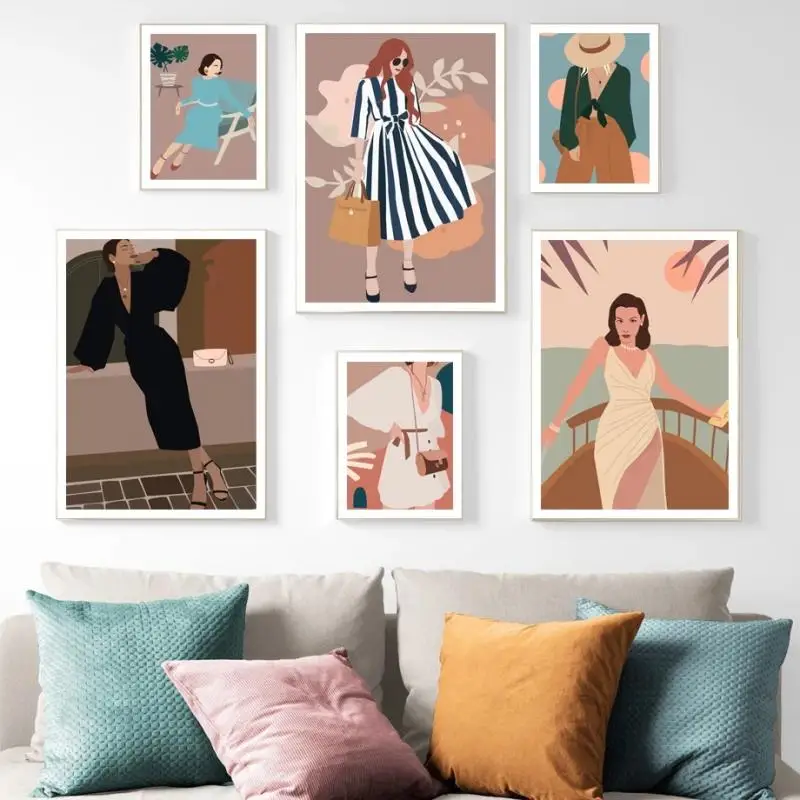 

Fashion Woman Illustration Modern Poster and Print Nordic Wall Art Canvas Painting Home Decor Living Room Bedroom Mural Unframed