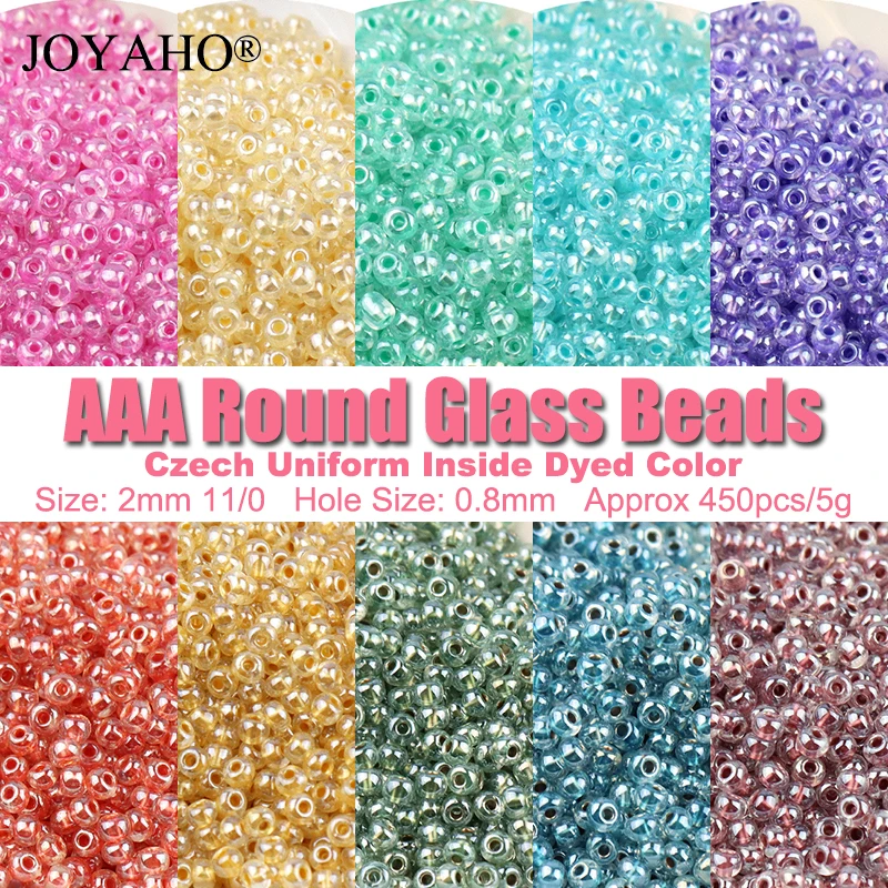 

450pcs 2mm Czech Inside Dyed Color Glass Seed Beads 11/0 AAA Round Uniform Spacer Glass Bead for DIY Jewelry Making