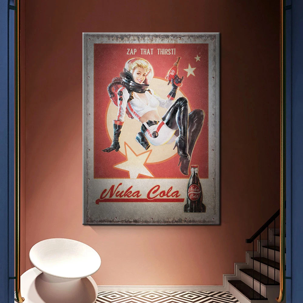Постер с Пентаграммой и Блондинкой "Fallout Nuka Cola" на Холсте - Картина для Стены, Картины Cuadros для Рекламы в Магазине, на Улице.