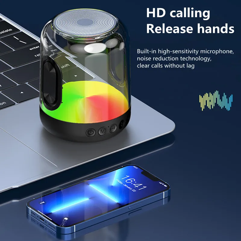 Портативная беспроводная Bluetooth-колонка с цветным освещением AUX аудио TF-карта