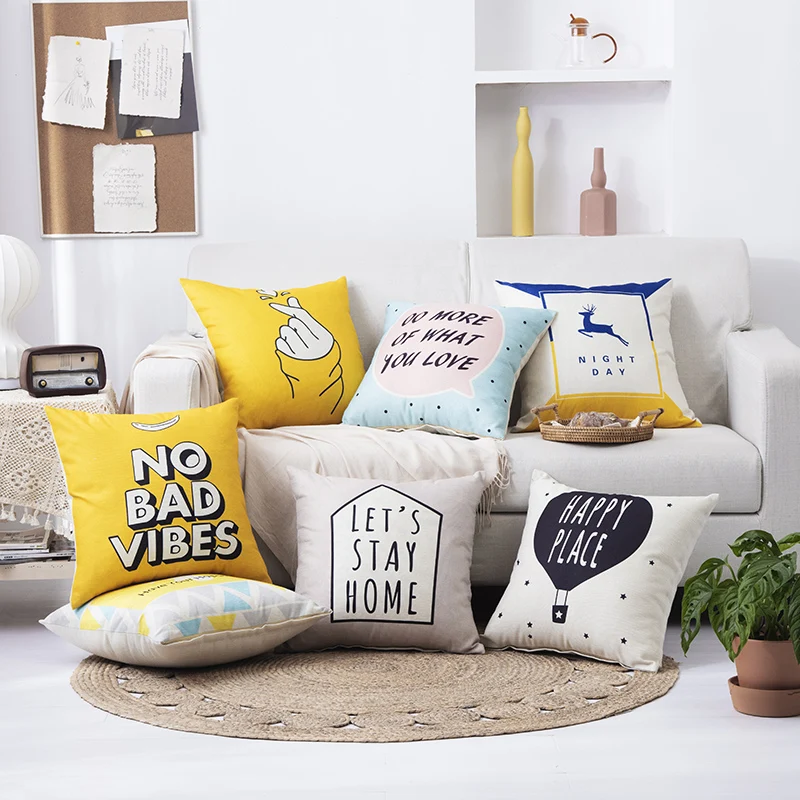 

Pillow Printing Linen Printing Color Strip Pillowcase Cotton And Hemp Hugging Pillowcase Sofa Cushion Cover 45x45cm