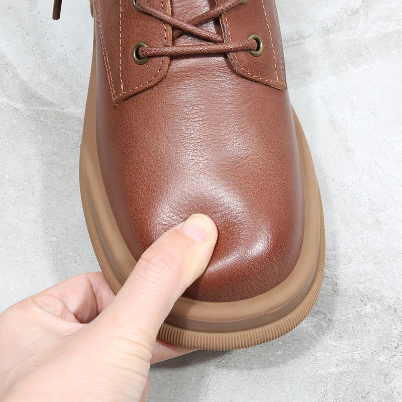 Обувь из натуральной кожи женские ботинки новые для зимы 2024 с круглым носком