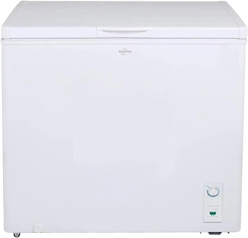 

Chest Freezer, 7.0 cu ft (195L), White, Manual Defrost Deep Freeze, Storage Basket, Space-Saving Flat Back, Stay-Open Lid, Front