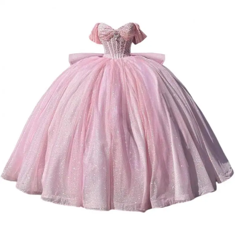 Фото Новинка 2024 года, платья Quinceanera, бальное платье Vestidos De 15, блестящие платья принцессы Золушки длиной до пола, вечерние платья по индивидуальному заказу №1
