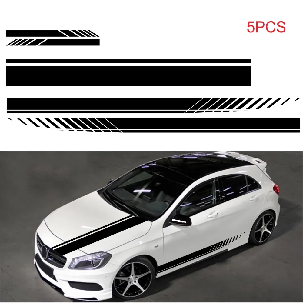 

5pcs car stickers fashion racing stripes car side door body hood rearview mirror decal sticker set racing accessories