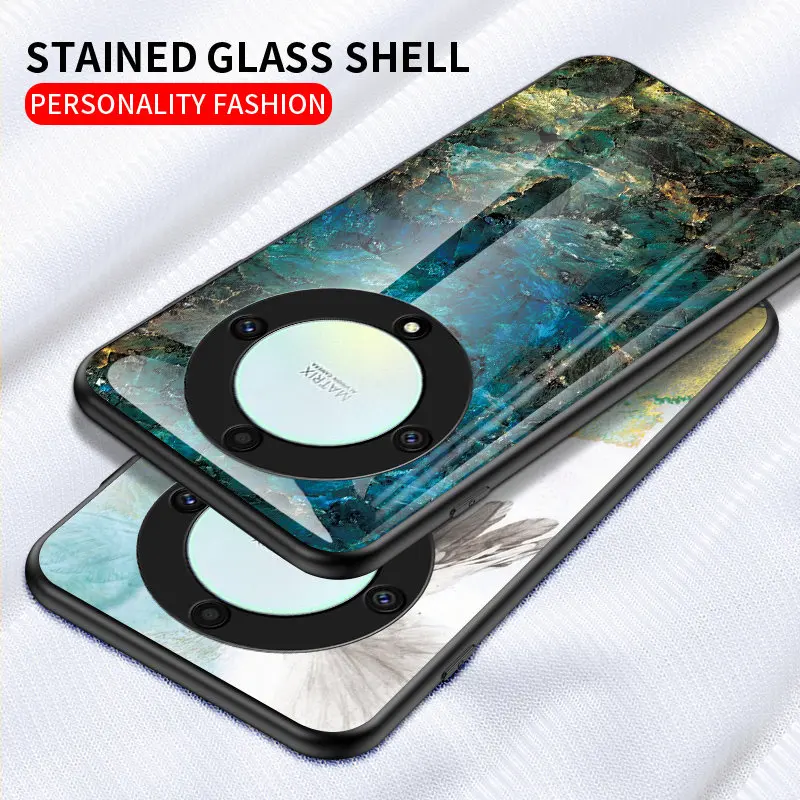 Honor X9A 5G RMO-NX1 чехол Мраморное зернистое закаленное стекло жесткая задняя крышка