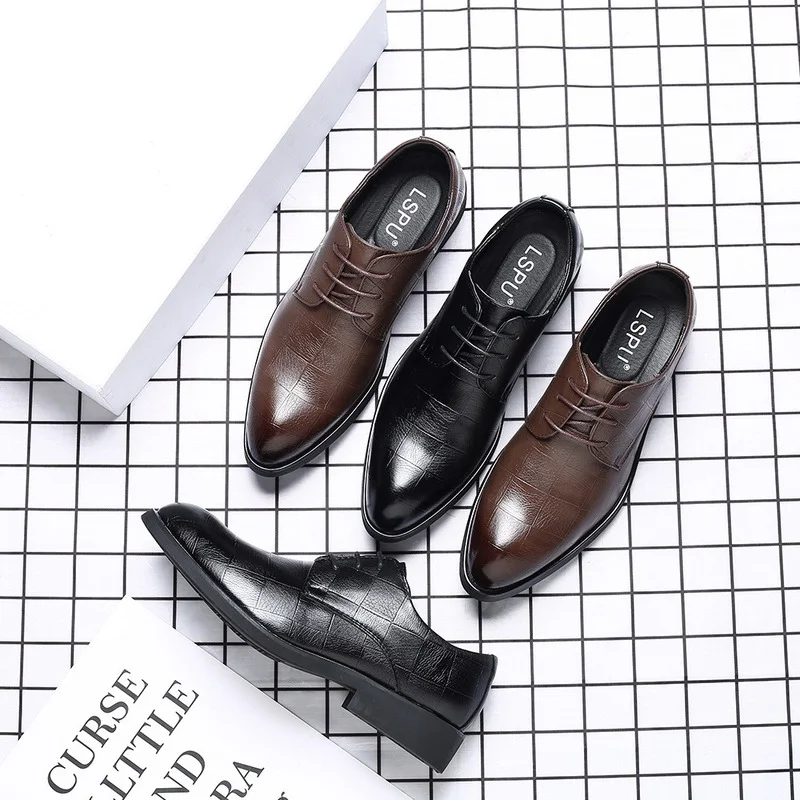 

Breathable Korean British Black Trendy Shoes Casual Business Dress Leather Shoes Men's Pointed Inner Height