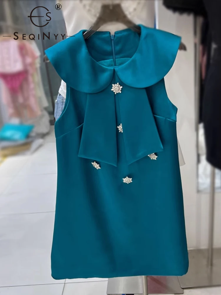 

SEQINYY Vest Mini Dress Summer Spring New Fashion Design Women Runway Crystal Buttons High Street Casual