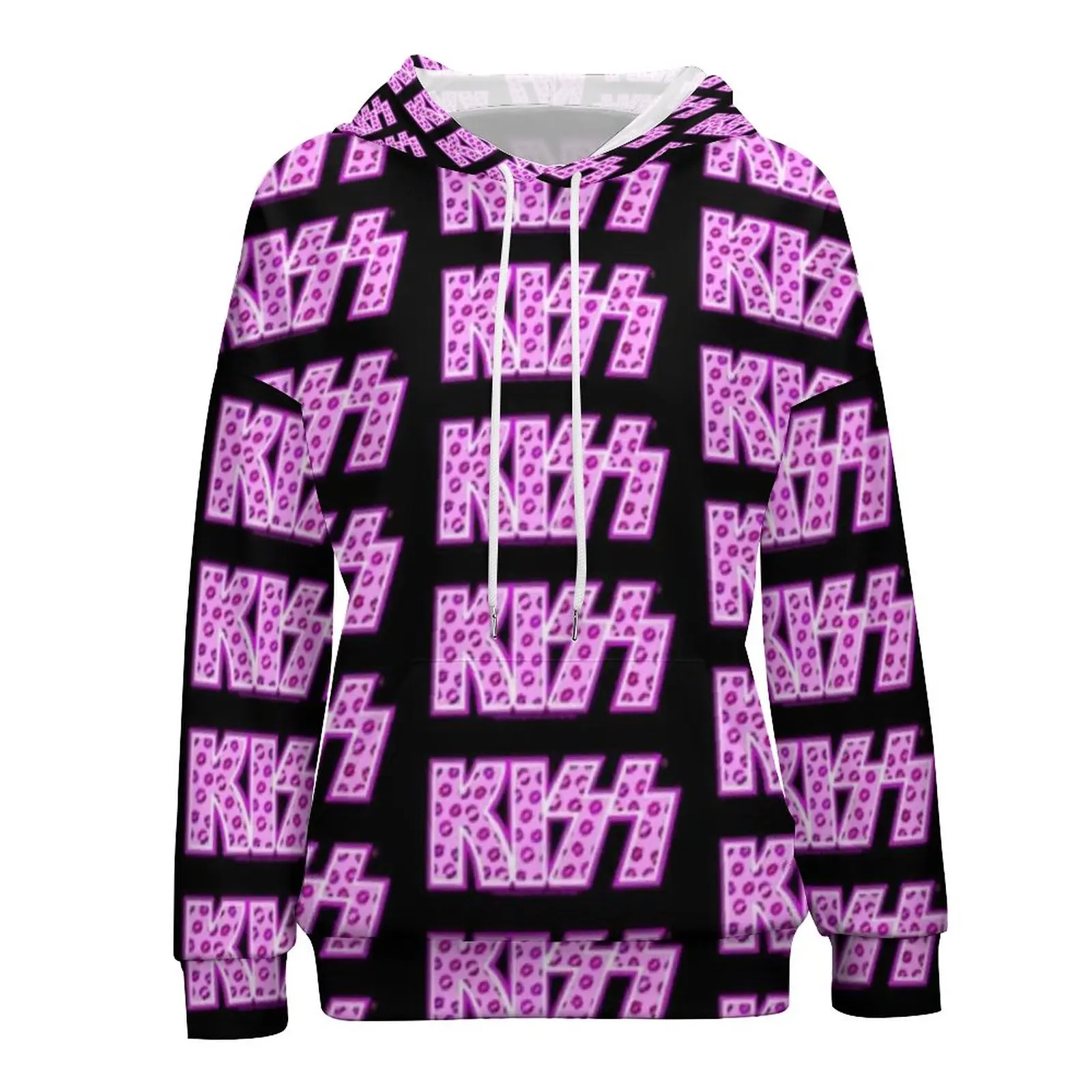 

Простое худи с надписью Kiss толстовка с логотипом группы из полиэстера, женская уличная одежда, пуловер, Толстовка Оверсайз