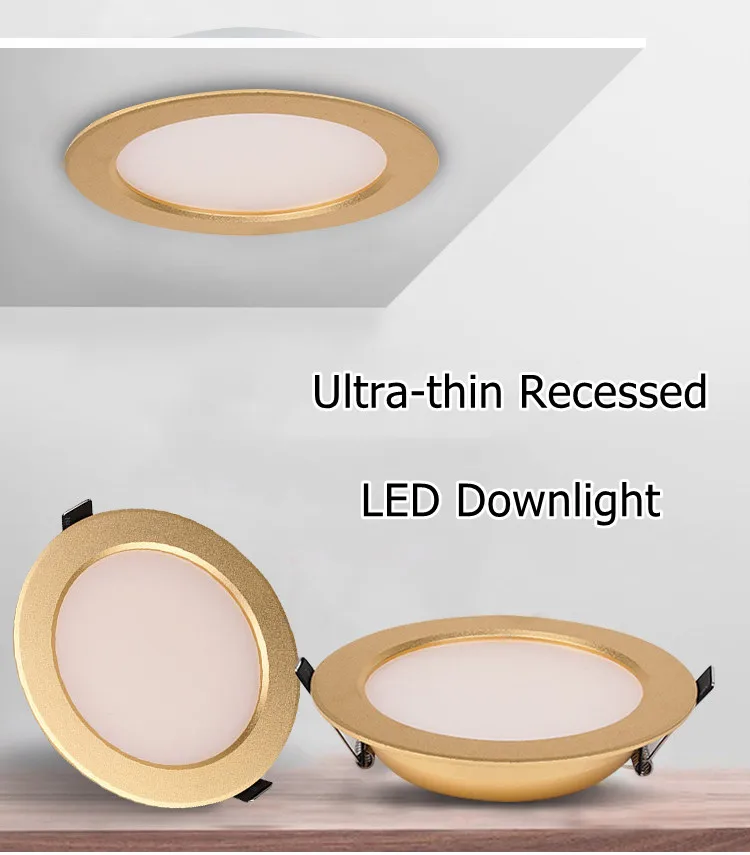 

Ultra-thin Recessed LED Downlight 5W/7W Gold Ceiling Spotlights for Living Room Bedroom Office Indoor Fixtures AC220V Lighting