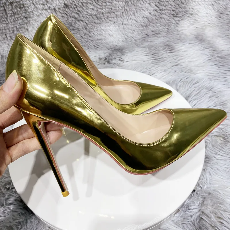 Tikicup Sparkly Mirror Gold Женские свадебные модельные туфли с острым носком на высоком