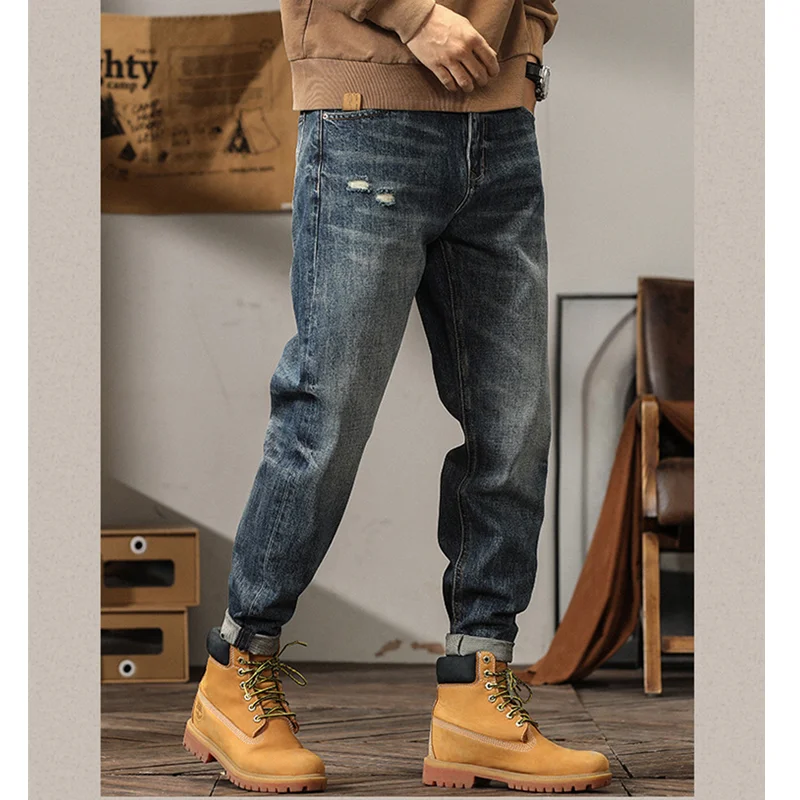 Streetwear Men 2022 New Pattern Vintage Recreational Blue Large Jeans Loose Straight Cylinder Broad Leg Trousers Autumn Female