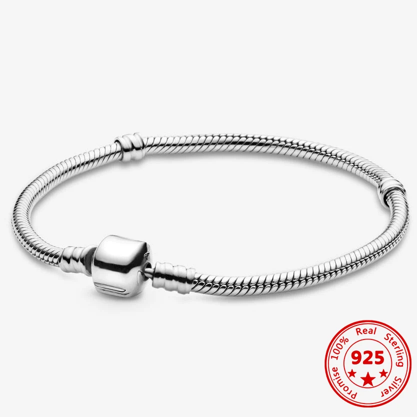 

New 100% 925 Sterling Silver Bracelet Simple Fashion Base Buckle Head Snake Bone Chain Women's Senior Luxury Jewelry
