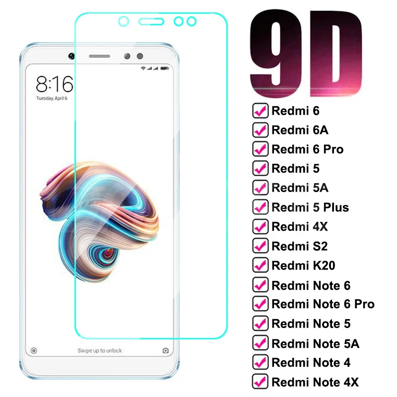 

9D полноэкранное Защитное стекло для Xiaomi Redmi 5 Plus 5A 6 6A 4X S2 Go K20 для Redmi Note 6 5 5A 4 4X Pro, пленка из закаленного стекла