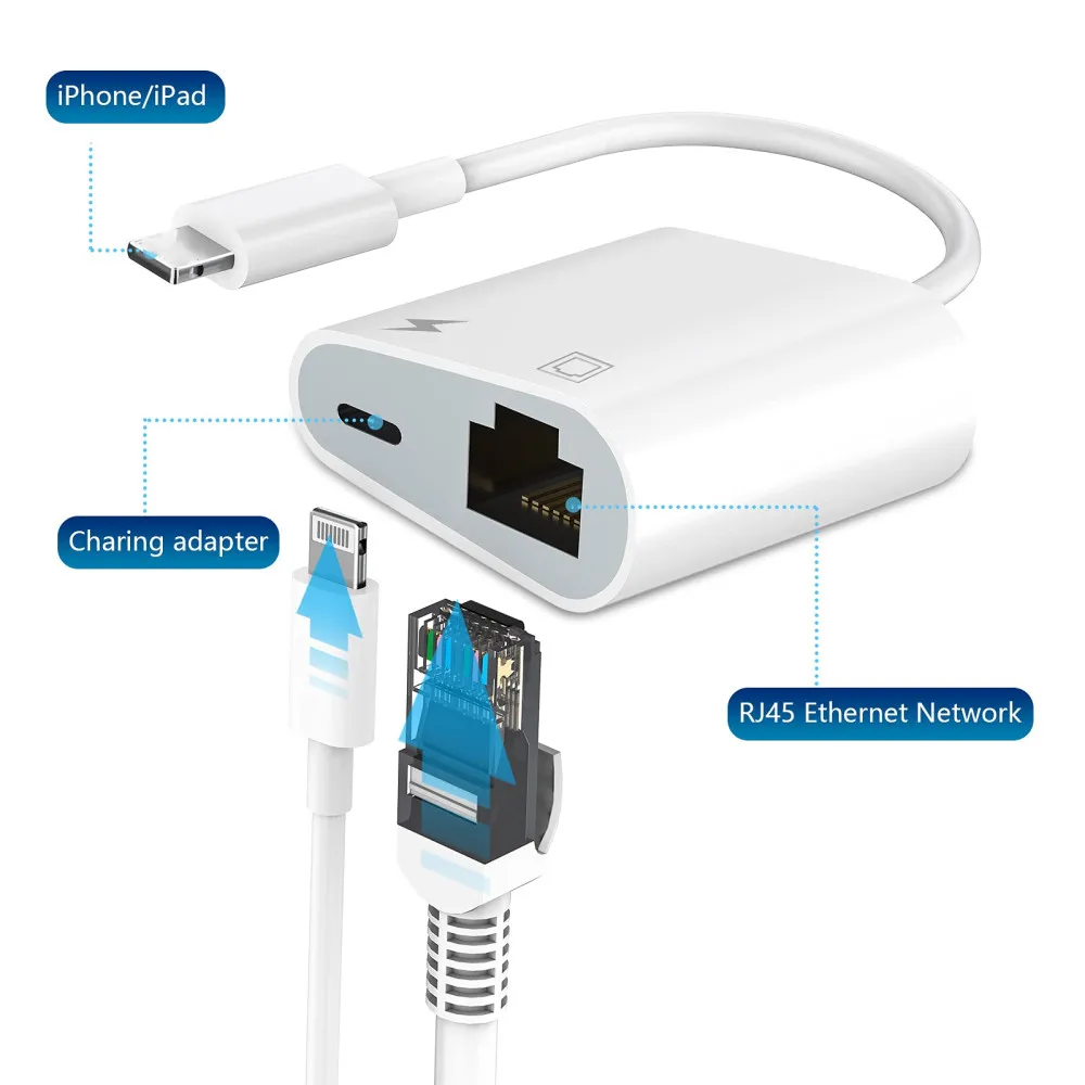 Адаптер Lightning/RJ45 2 в 1 сетевой адаптер Ethernet LAN с портом зарядки совместимый