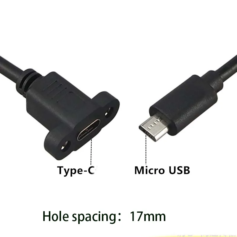 1ft Micro USB 2 0 Штекерный разъем к Тип c удлинитель кабеля 17 мм с винтами монтажное