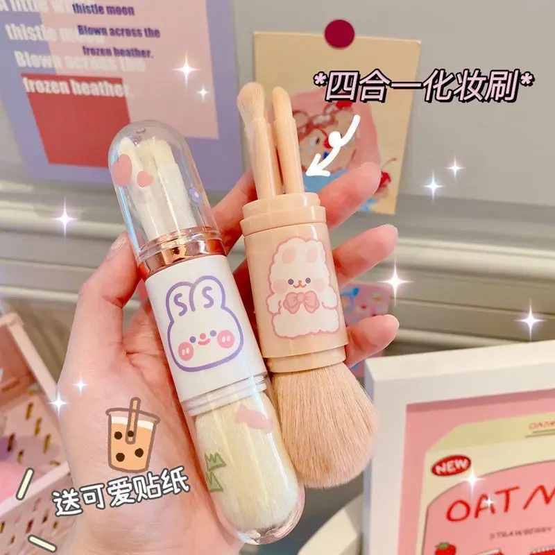 

Cartoon Telescopic 4 In 1 Travel Portable Makeup Brushes Set Eyeshadow Brush Lip Cosmetics Face Makeup Brush Kit Beauty Tools