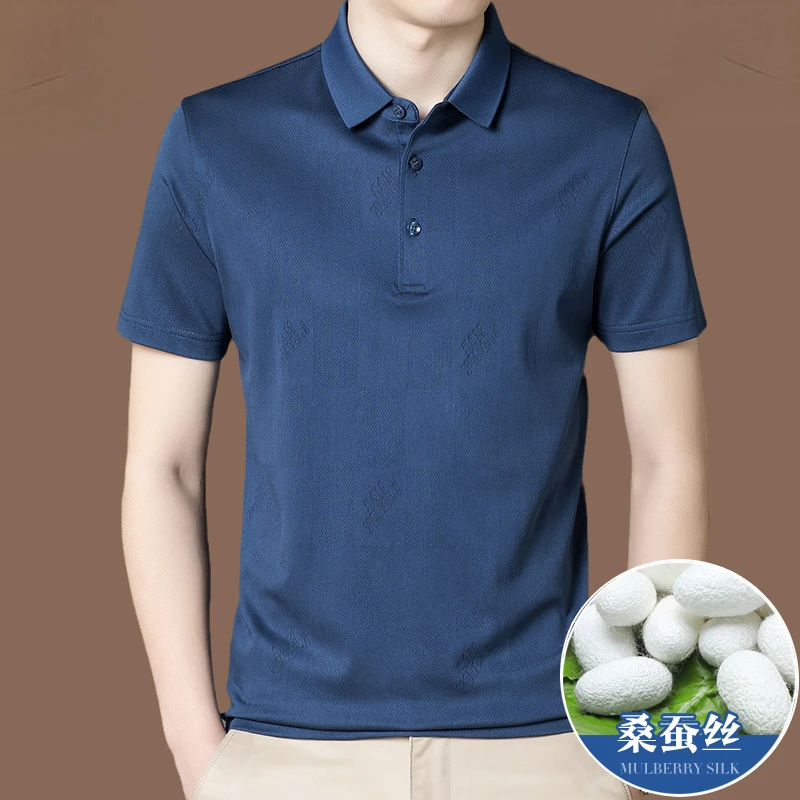 

Футболка мужская с коротким рукавом, тонкая рубашка-поло из шелка тутового шелкопряда, деловая повседневная одежда, лето 100%