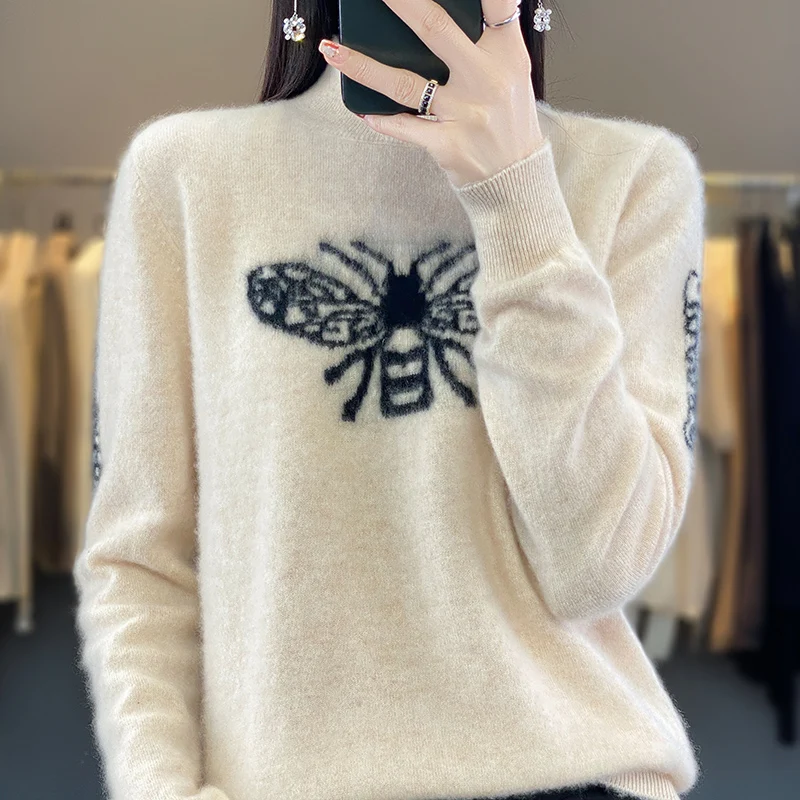 Новый кашемировый свитер на осень и зиму женское жаккардовое теплое пальто с