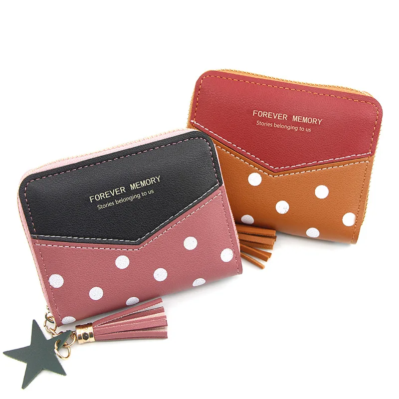 

Модные короткие кошельки на молнии, короткий кошелек с прострочкой в горошек, кошелек с кисточкой для монет, многофункциональный чехол для ...